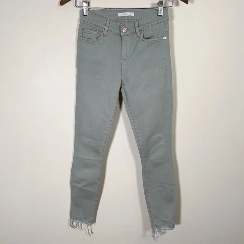 7 For All Mankind Skinny Frayed Hem Olive Jeans